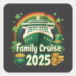Familiecruise 2025 St. Patrick's Matching Lucky Vierkante Sticker
