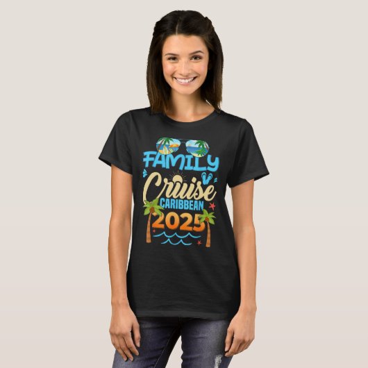 Familiecruise Caribbean 2025 Bijpassende Vakantie T-shirt (Voorkant volledig)