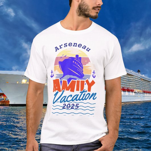 Familiecruise Sunset Sinaasappel/Blauw PERSONALISE T-shirt