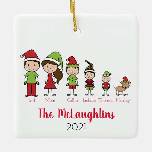 Familiecyte kersttekens met hond keramisch ornament (Voorkant)