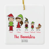 Familiecyter kerstteken met gezelschapsdieren keramisch ornament (Voorkant)