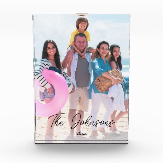 Familiedag | Moderne fotonaam Gepersonaliseerde De Fotoblokken (Voorkant)