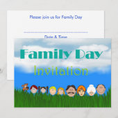 Familiedag Uitnodiging met gezinsgezichten (Voorkant / Achterkant)