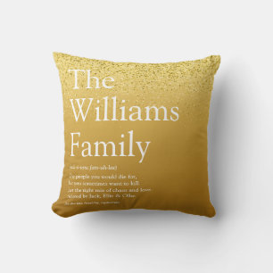 Familiedefinitie Gouden Glitter Glam Modern Plezie Kussen