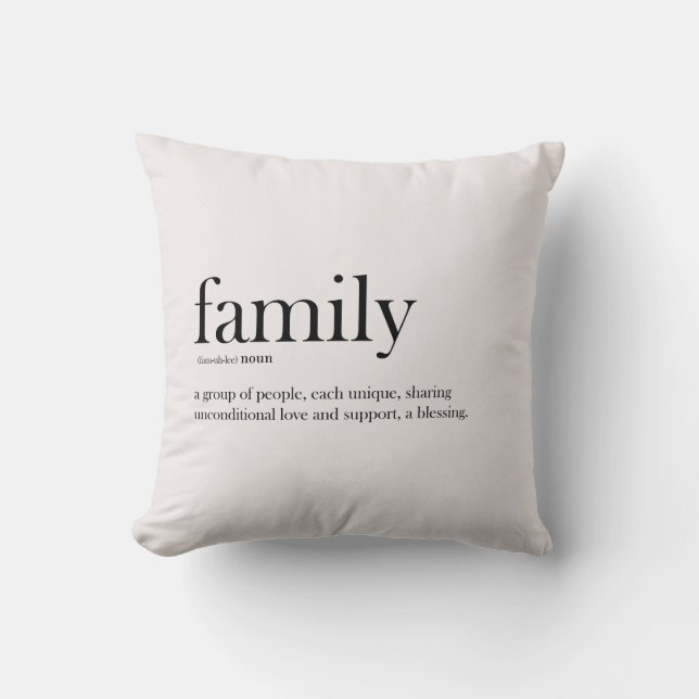 Familiedefinitie, typografie, modern, trendy kussen (Voorkant)