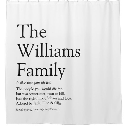 Familiedefinitie Zwart en Wit Pret Douchegordijn (Voorkant)