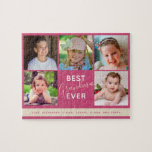 Familiefamilie Foto Collage Best Grandma Ever Legpuzzel<br><div class="desc">Geef je grootmoeder deze leuke familiepuzzel voor elke keer..Dag,  Kerstmis of dag van grootouders. Personaliseer dit met vijf foto's van haar kleinkinderen. De "Beste Oma Ever"verschijnt in een combinatie gewone teksten en manuscript voor moderne typografie. De puzzel biedt een frambozenroze achtergrond.</div>