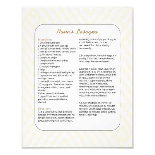 Familiefavoriet Recipe Chevron - Lasagna Foto Afdruk (Voorkant)