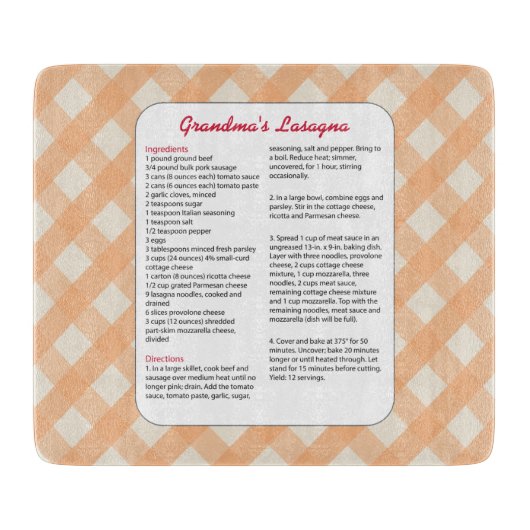 Familiefavoriete recept - Lasagna Snijplank (Voorkant)