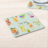 Familiefeestjes Waterverf cocktail party blauw Kartonnen Onderzetters (Schuin)