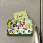 Familiefoond Collage met Zigzag Foto Strip Green Magneet<br><div class="desc">Creëer uw eigen foto-collage flexibele magneet met enkele van uw favoriete familiefoto's. De sjabloon is opstelling klaar voor u om vijf foto's en uw douanetekst toe te voegen. De steekproefformulering luidt "Our Woodland Camping Vacation 20xx", die u uiteraard kunt bewerken of verwijderen zoals u wilt. De hoofdfoto zal als achtergrond...</div>