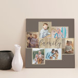 Familiefoond Collage Wood Graan Lijst Bruin Imitatie Canvas Print<br><div class="desc">De fotocollage van de familie met 6 van uw favoriete foto's, kalligrafie en lichte houthedrager kijkt lijst. Het fotomalplaatje is klaar voor u om uw foto's toe te voegen, die in landschaps en portretformaten worden getoond. De achtergrondkleur en het woord "familie" zijn bruin gekleurd en u kunt dit bewerken op...</div>