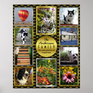 Familieforcollage   Aangepast zwart Gold Art Deco Poster