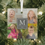 Familieforcollage Glas Ornament<br><div class="desc">Familiefoto collage gepersonaliseerde monogram cadeaus met familienaam en jaar. De foto's van de sjabloon via Pixabay vergunning gegeven onder CC0 en moeten met uw eigen foto's worden vervangen</div>