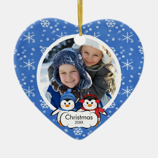 Familiefornament Cute Penguins Keramisch Ornament (Voorkant)