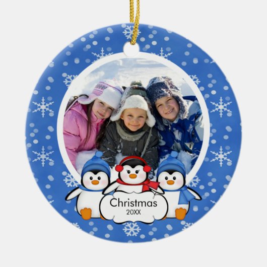 Familiefornament Cute Penguins Keramisch Ornament (Voorkant)