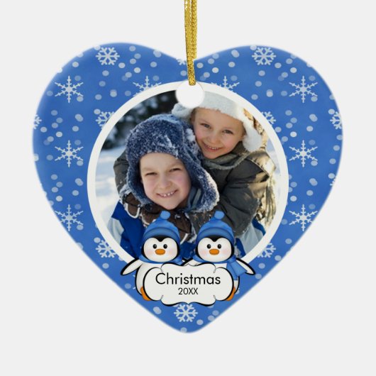 Familiefornament Cute Penguins Keramisch Ornament (Voorkant)