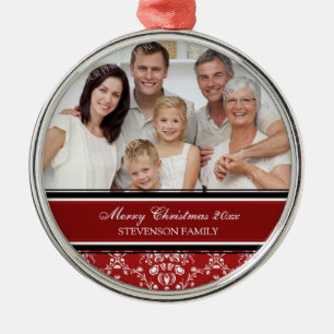 Familiefornament Red, foto Merry Kerstmis Metalen Ornament
