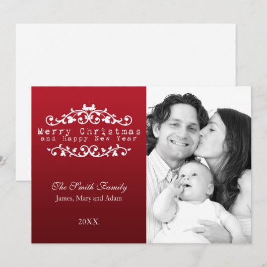 Familiefornamental Red Feestdagenkaart (Voorkant / Achterkant)
