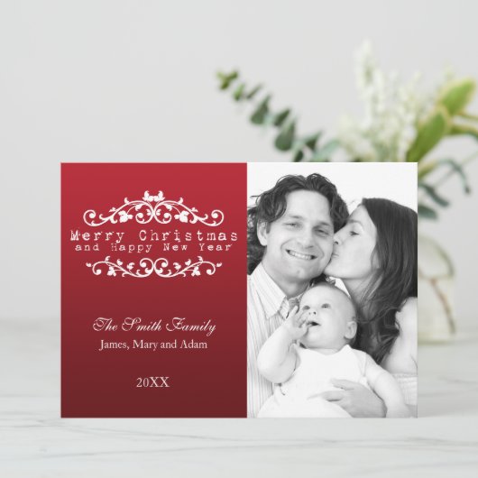 Familiefornamental Red Feestdagenkaart (Staand voorkant)