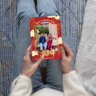 Familiefoto 2024 Gelukkig Chinees Nieuwjaar Feestdagenkaart