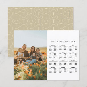 Familiefoto 2026 Kalender 12 maanden Monogram Feestdagenkaart