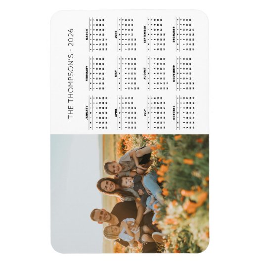 Familiefoto 2026 Kalender 12 maanden Monogram Magneet (Verticaal)