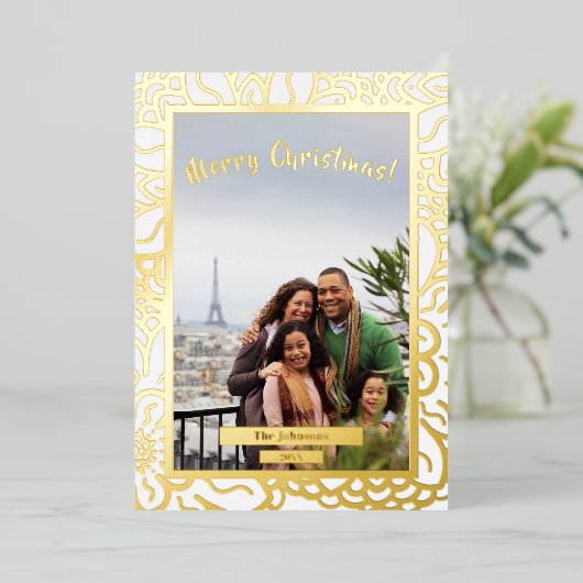 Familiefoto Achternaam Kerstfeestdag Folie Feestdagenkaart (Staand Voorkant)