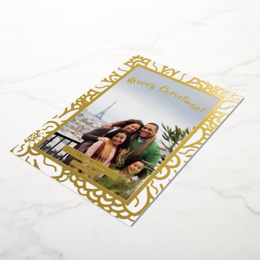 Familiefoto Achternaam Kerstfeestdag Folie Feestdagenkaart (Gedraaid)
