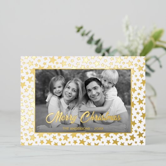 Familiefoto | Automatisch naar zwart en wit conver Folie Feestdagenkaart (Staand Voorkant)