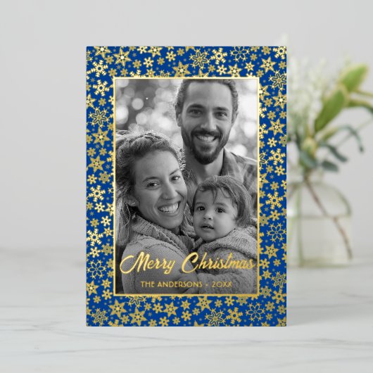 Familiefoto | Automatisch naar zwart en wit conver Folie Feestdagenkaart (Staand Voorkant)