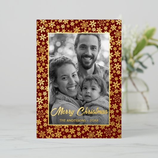 Familiefoto | Automatisch naar zwart en wit conver Folie Feestdagenkaart (Staand Voorkant)