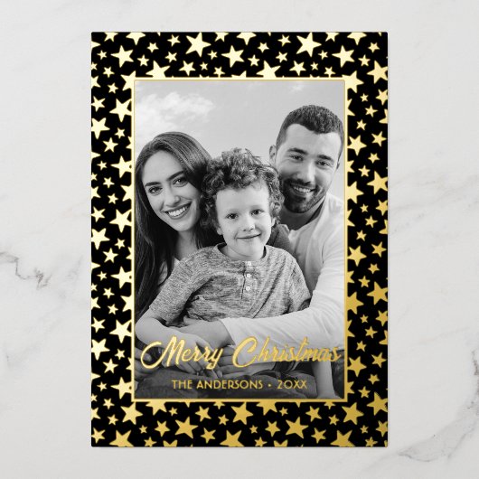 Familiefoto | Automatisch naar zwart en wit conver Folie Feestdagenkaart (Voorkant)