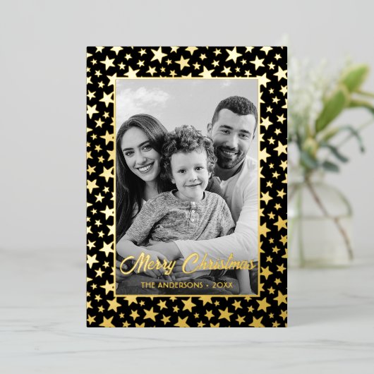 Familiefoto | Automatisch naar zwart en wit conver Folie Feestdagenkaart (Staand Voorkant)