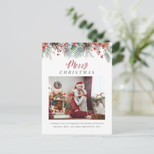 Familiefoto Botanische Vrolijke Kerst Feestdagenkaart (Staand voorkant)