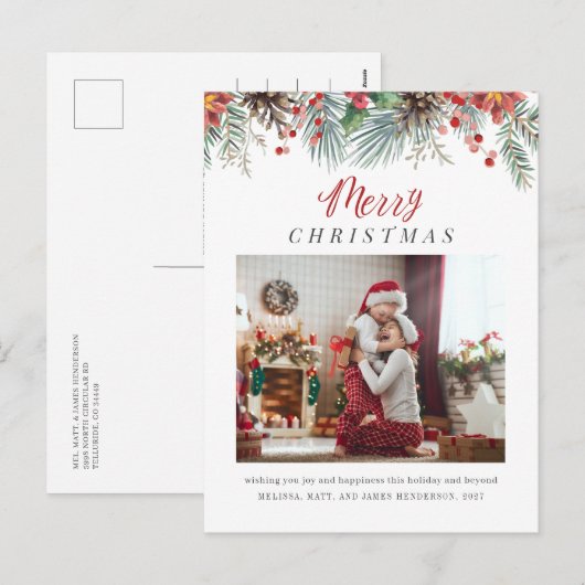 Familiefoto Botanische Vrolijke Kerst Feestdagenkaart (Voorkant / Achterkant)