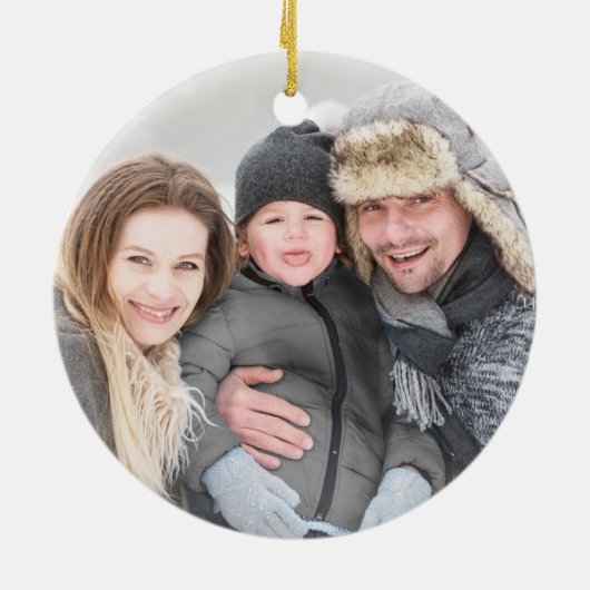 Familiefoto Chickadee op Pine Sprig Kerstmis Keramisch Ornament (Achterkant)