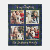 Familiefoto Collage 4 Custom Modern Holiday Plaid Fleece Deken (Voorkant)
