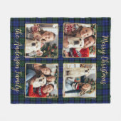 Familiefoto Collage 4 Custom Modern Holiday Plaid Fleece Deken (Voorkant (Horizontaal))