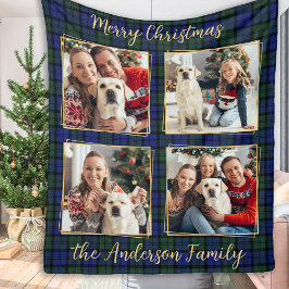 Familiefoto Collage 4 Custom Modern Holiday Plaid Fleece Deken