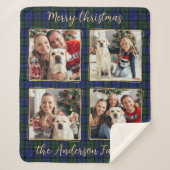 Familiefoto Collage 4 Custom Modern Holiday Plaid Sherpa Deken (Voorkant)