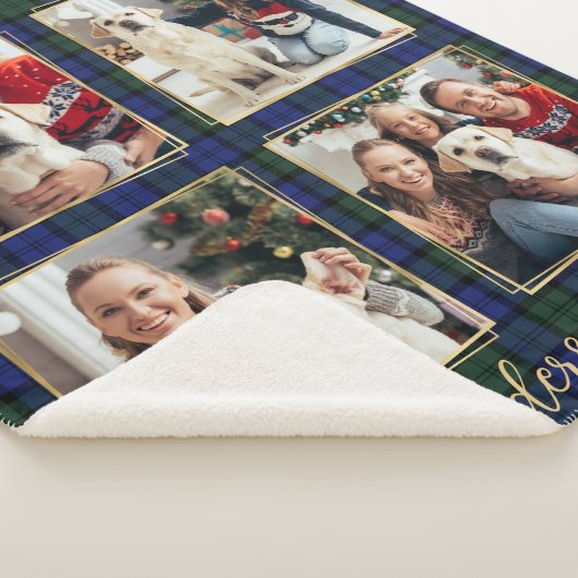Familiefoto Collage 4 Custom Modern Holiday Plaid Sherpa Deken (3/4)