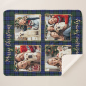 Familiefoto Collage 4 Custom Modern Holiday Plaid Sherpa Deken (Voorkant (horizontaal))