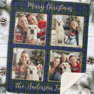 Familiefoto Collage 4 Custom Modern Holiday Plaid Sherpa Deken