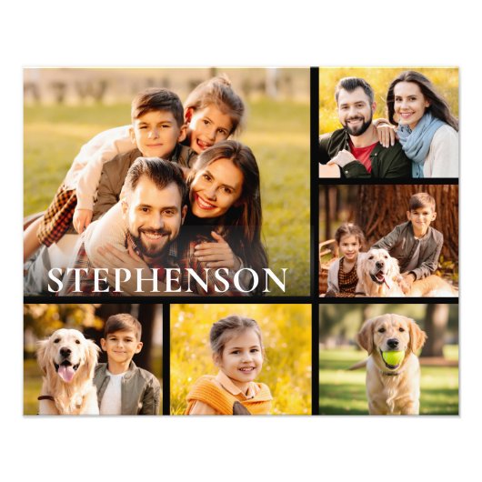 Familiefoto Collage 6 Afbeeldingen Naam Zwart Foto Afdruk (Voorkant)