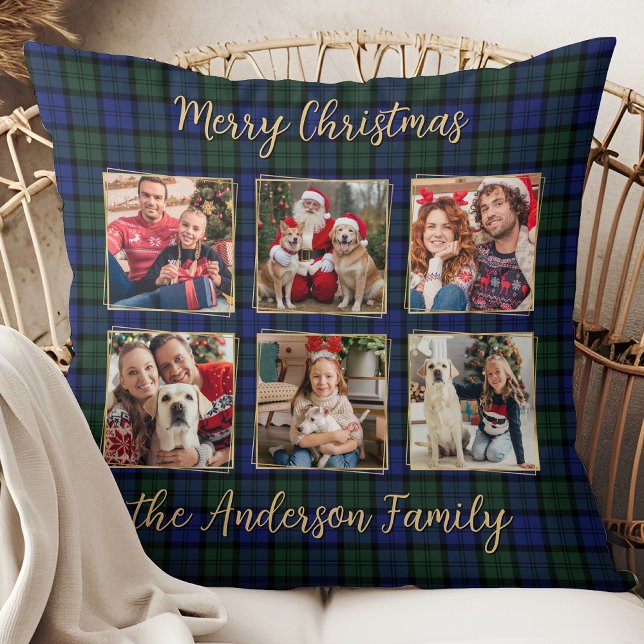 Familiefoto Collage 6 Custom Modern Holiday Plaid Kussen (Creator heeft geüpload)