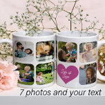 Familiefoto collage 7 foto's aangepaste naam tekst koffiemok<br><div class="desc">Voeg 7 foto's en creëer een schattige aangepaste multi foto collage grid koffie mok met een trendy hete roze magenta hart en chique script voor uw gezin. Gemakkelijk te personaliseren met uw aangepaste vierkante afbeeldingen, tekst en handtekening. Het kan een mooi doordacht aandenken geschenk voor Moederdag, Vaderdag, grootouders, familie jubileum,...</div>