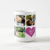 Familiefoto collage 7 foto's aangepaste naam tekst koffiemok (Center)