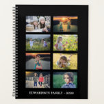 Familiefoto collage 8 foto's zwart gepersonaliseer planner<br><div class="desc">Maak je eigen familiefoillage,  8 foto's op de zwarte achtergrond,  planner.
U kunt uw eigen foto's en tekst toevoegen aan creëer een zeer unieke en persoonlijke planner.</div>