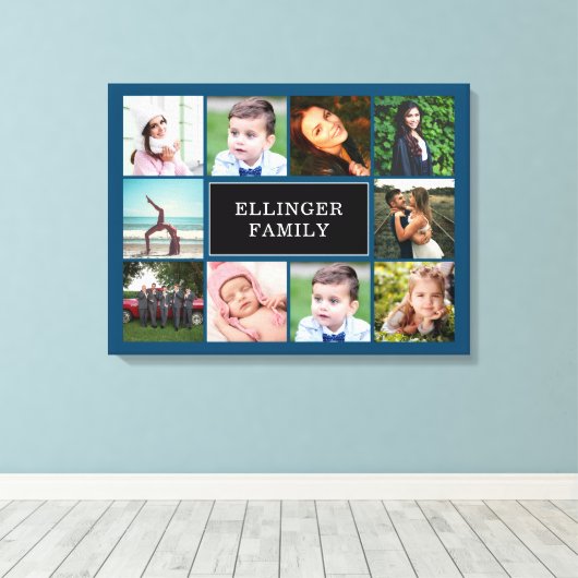 Familiefoto Collage Blauwgroen Blue Custom Canvas (Insitu (Houten vloer))